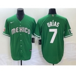 Men's Mexico Baseball #7 Julio Urias Green 2023 World Baseball Classic Stitched Jersey1