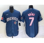 Men's Mexico Baseball #7 Julio Urias Navy Blue Pinstripe 2020 World Series Cool Base Nike Jersey 1