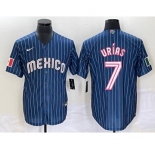 Men's Mexico Baseball #7 Julio Urias Navy Blue Pinstripe 2020 World Series Cool Base Nike Jersey