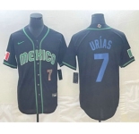 Mens Mexico Baseball #7 Julio Urias Number 2023 Black Blue World Classic Stitched Jersey