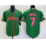 Men's Mexico Baseball #7 Julio Urias Number 2023 Green World Classic Stitched Jersey10