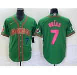 Men's Mexico Baseball #7 Julio Urias Number 2023 Green World Classic Stitched Jersey11