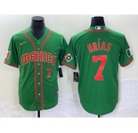 Men's Mexico Baseball #7 Julio Urias Number 2023 Green World Classic Stitched Jersey12