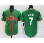 Men's Mexico Baseball #7 Julio Urias Number 2023 Green World Classic Stitched Jersey4