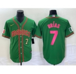 Men's Mexico Baseball #7 Julio Urias Number 2023 Green World Classic Stitched Jersey6