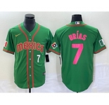 Men's Mexico Baseball #7 Julio Urias Number 2023 Green World Classic Stitched Jersey8