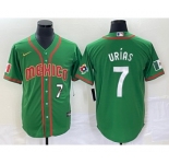 Men's Mexico Baseball #7 Julio Urias Number 2023 Green World Classic Stitched Jersey