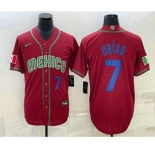 Mens Mexico Baseball #7 Julio Urias Number 2023 Red Blue World Baseball Classic Stitched Jersey