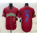 Men's Mexico Baseball #7 Julio Urias Number 2023 Red Blue World Baseball Classic Stitched Jerseys