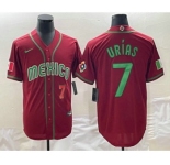Men's Mexico Baseball #7 Julio Urias Number 2023 Red Green World Baseball Classic Stitched Jersey