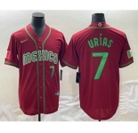 Men's Mexico Baseball #7 Julio Urias Number 2023 Red Green World Baseball Classic Stitched Jerseys