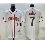 Men's Mexico Baseball #7 Julio Urias Number 2023 White Blue World Baseball Classic Stitched Jersey1