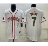 Men's Mexico Baseball #7 Julio Urias Number 2023 White Blue World Baseball Classic Stitched Jerseys