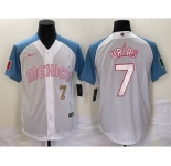 Men's Mexico Baseball #7 Julio Urias Number 2023 White Blue World Classic Stitched Jersey1