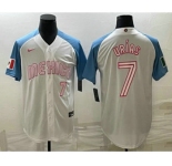 Men's Mexico Baseball #7 Julio Urias Number 2023 White Blue World Classic Stitched Jersey2