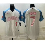 Men's Mexico Baseball #7 Julio Urias Number 2023 White Blue World Classic Stitched Jersey4