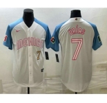 Men's Mexico Baseball #7 Julio Urias Number 2023 White Blue World Classic Stitched Jersey5