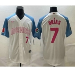 Mens Mexico Baseball #7 Julio Urias Number 2023 White Blue World Classic Stitched Jersey