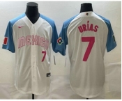 Mens Mexico Baseball #7 Julio Urias Number 2023 White Blue World Classic Stitched Jersey