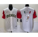 Men's Mexico Baseball #7 Julio Urias Number 2023 White Red World Classic Stitched Jersey 14