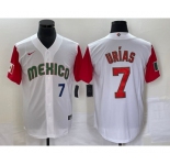 Men's Mexico Baseball #7 Julio Urias Number 2023 White Red World Classic Stitched Jersey 17