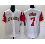 Men's Mexico Baseball #7 Julio Urias Number 2023 White Red World Classic Stitched Jersey 22