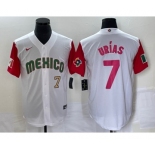 Men's Mexico Baseball #7 Julio Urias Number 2023 White Red World Classic Stitched Jersey 27
