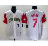 Men's Mexico Baseball #7 Julio Urias Number 2023 White Red World Classic Stitched Jersey 28