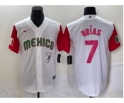 Men's Mexico Baseball #7 Julio Urias Number 2023 White Red World Classic Stitched Jersey 29