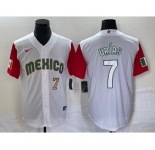 Men's Mexico Baseball #7 Julio Urias Number 2023 White Red World Classic Stitched Jersey 34