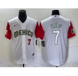 Men's Mexico Baseball #7 Julio Urias Number 2023 White Red World Classic Stitched Jersey 35