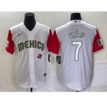Men's Mexico Baseball #7 Julio Urias Number 2023 White Red World Classic Stitched Jersey 39