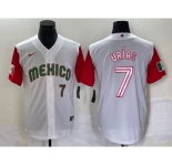 Men's Mexico Baseball #7 Julio Urias Number 2023 White Red World Classic Stitched Jersey 40