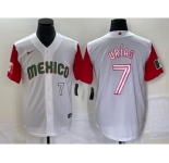 Men's Mexico Baseball #7 Julio Urias Number 2023 White Red World Classic Stitched Jersey 41