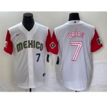 Men's Mexico Baseball #7 Julio Urias Number 2023 White Red World Classic Stitched Jersey 44