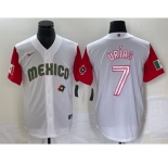 Men's Mexico Baseball #7 Julio Urias Number 2023 White Red World Classic Stitched Jersey 47