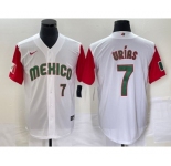 Men's Mexico Baseball #7 Julio Urias Number 2023 White Red World Classic Stitched Jersey 55