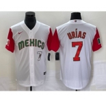 Men's Mexico Baseball #7 Julio Urias Number 2023 White Red World Classic Stitched Jersey16