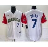 Men's Mexico Baseball #7 Julio Urias Number 2023 White Red World Classic Stitched Jersey1