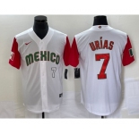 Men's Mexico Baseball #7 Julio Urias Number 2023 White Red World Classic Stitched Jersey20