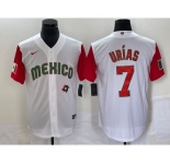 Men's Mexico Baseball #7 Julio Urias Number 2023 White Red World Classic Stitched Jersey23