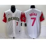 Men's Mexico Baseball #7 Julio Urias Number 2023 White Red World Classic Stitched Jersey26