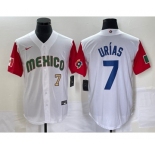 Men's Mexico Baseball #7 Julio Urias Number 2023 White Red World Classic Stitched Jersey2