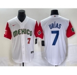 Men's Mexico Baseball #7 Julio Urias Number 2023 White Red World Classic Stitched Jersey3