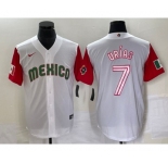 Men's Mexico Baseball #7 Julio Urias Number 2023 White Red World Classic Stitched Jersey46
