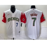 Men's Mexico Baseball #7 Julio Urias Number 2023 White Red World Classic Stitched Jersey49