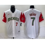 Men's Mexico Baseball #7 Julio Urias Number 2023 White Red World Classic Stitched Jersey52