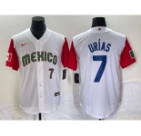 Men's Mexico Baseball #7 Julio Urias Number 2023 White Red World Classic Stitched Jersey5