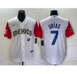 Men's Mexico Baseball #7 Julio Urias Number 2023 White Red World Classic Stitched Jersey7