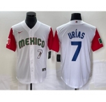 Men's Mexico Baseball #7 Julio Urias Number 2023 White Red World Classic Stitched Jersey